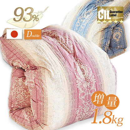 羽毛ふとん 二層キルト構造 1.8kg 日本製 CILゴールドラベル ダブル 400dp ホワイトダック ダウン93% SEKアレルGプラス