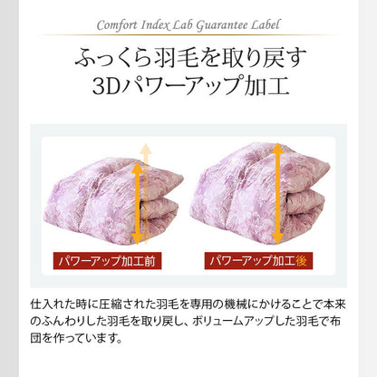 羽毛ふとん 立体キルト構造 増量 1.7kg 日本製 CILシルバーラベル ダブル ホワイトダック ダウン90％ 300dp SEKアレルGプラス 3Dパワープラス ロング 羽毛布団 布団 掛け布団 羽毛 羽毛掛け布団 3ヶ年保証