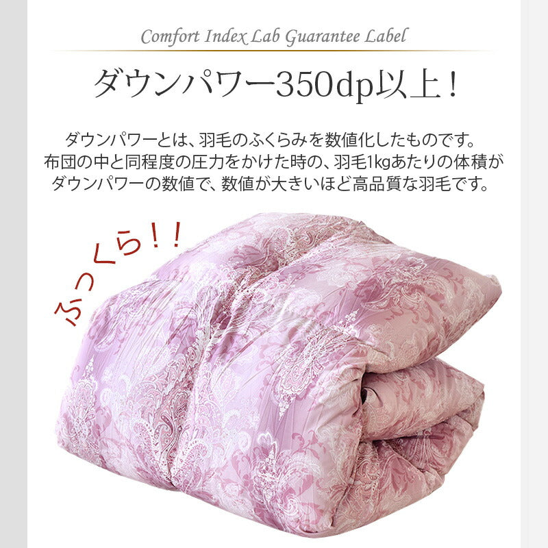 羽毛ふとん 立体キルト構造 増量 1.7kg 日本製 CILシルバーラベル ダブル ホワイトダック ダウン90％ 300dp SEKアレルGプラス 3Dパワープラス ロング 羽毛布団 布団 掛け布団 羽毛 羽毛掛け布団 3ヶ年保証