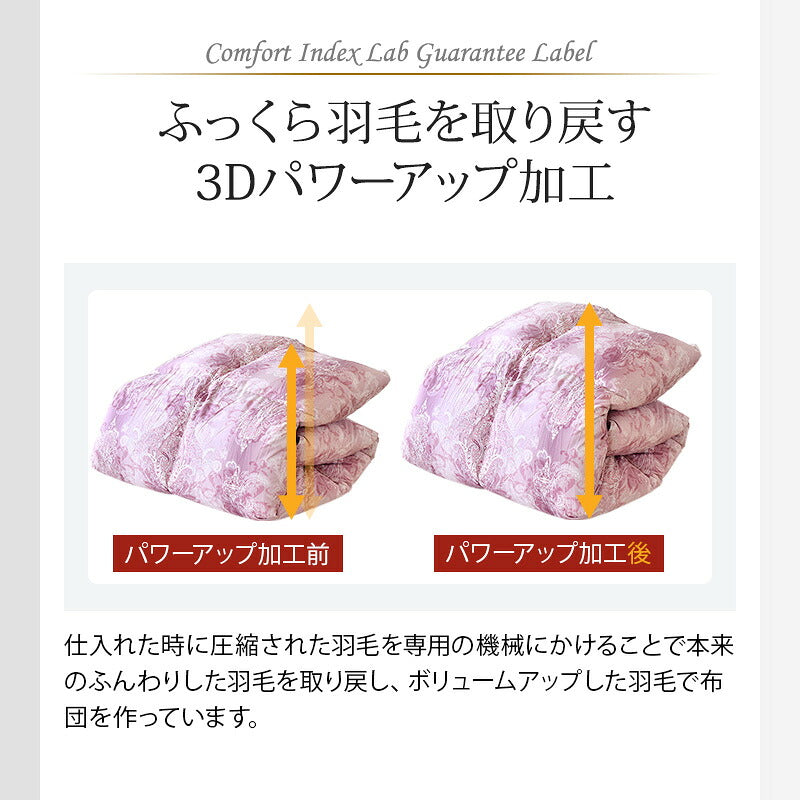 羽毛ふとん 立体キルト構造 増量 1.5kg 日本製 CILシルバーラベル セミダブル ホワイトダック ダウン90％ 300dp SEKアレルGプラス 3Dパワープラス ロング 羽毛布団 布団 掛け布団 羽毛 羽毛掛け布団 3ヶ年保証