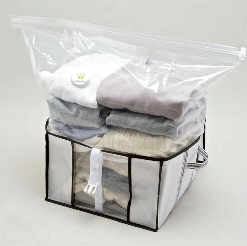衣類圧縮袋 収納ボックス 一体型 入れやすい 一体型圧縮ハードBOX 衣類 圧縮 服 収納 ケース ハードタイプ 棚上 アール AH-001-Z(代引不可)