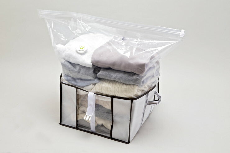 衣類圧縮袋 収納ボックス 一体型 入れやすい 一体型圧縮ハードBOX 衣類 圧縮 服 収納 ケース ハードタイプ 棚上 アール AH-001-Z(代引不可)