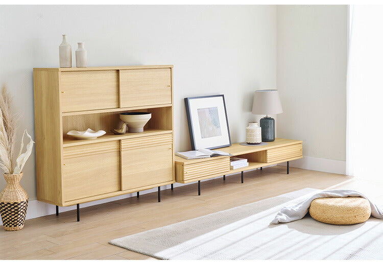 白井産業 キャビネット 棚 幅117cm 高さ118cm ナチュラルブラウン 引き戸 飾り棚 収納 リビング ジャパンディ 北欧 アトモナ