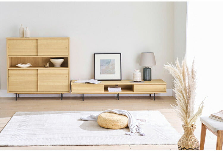 白井産業 キャビネット 棚 幅117cm 高さ118cm ナチュラルブラウン 引き戸 飾り棚 収納 リビング ジャパンディ 北欧 アトモナ