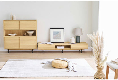 白井産業 キャビネット 棚 幅117cm 高さ118cm ナチュラルブラウン 引き戸 飾り棚 収納 リビング ジャパンディ 北欧 アトモナ