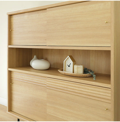 白井産業 キャビネット 棚 幅117cm 高さ118cm ナチュラルブラウン 引き戸 飾り棚 収納 リビング ジャパンディ 北欧 アトモナ