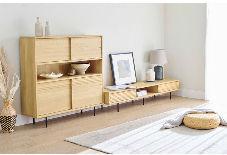 白井産業 テレビ台 幅176cm 高さ34cm 75V型対応 TVボード ローボード ナチュラルブラウン 引き戸 収納 リビング ジャパンディ 北欧 アトモナ