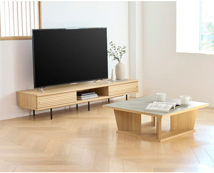 白井産業 テレビ台 幅176cm 高さ34cm 75V型対応 TVボード ローボード ナチュラルブラウン 引き戸 収納 リビング ジャパンディ 北欧 アトモナ