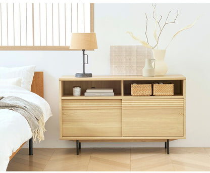 白井産業 キャビネット 棚 幅117cm 高さ72cm ナチュラルブラウン 引き戸 50V型対応 TVボード ミドルボード 収納 リビング ジャパンディ 北欧 アトモナ