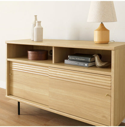 白井産業 キャビネット 棚 幅117cm 高さ72cm ナチュラルブラウン 引き戸 50V型対応 TVボード ミドルボード 収納 リビング ジャパンディ 北欧 アトモナ