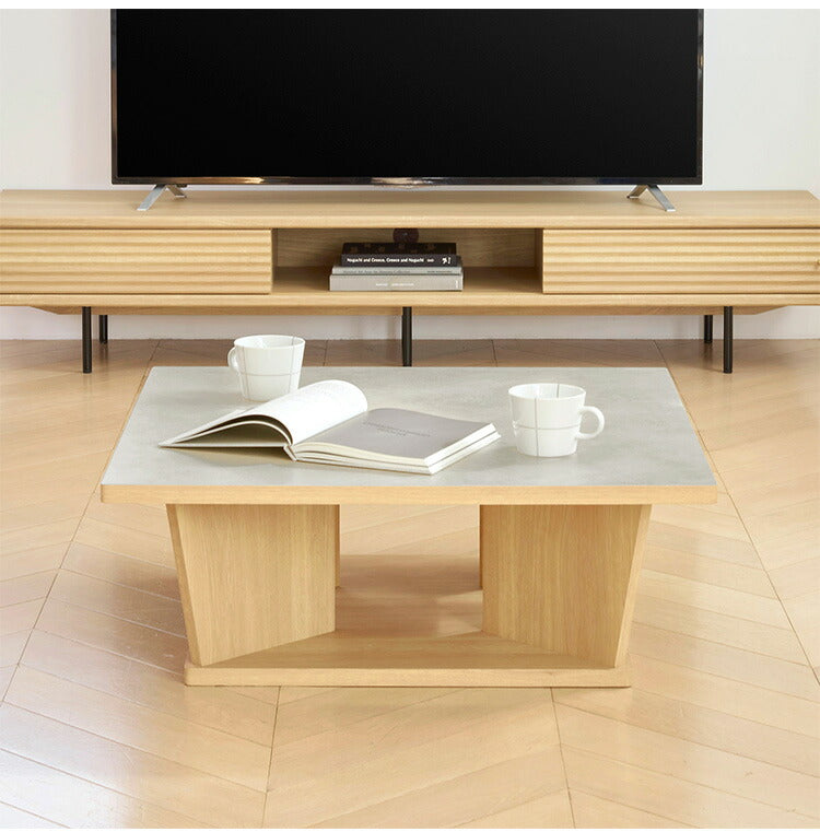 白井産業 テーブル 幅80cm 高さ30cm ナチュラルブラウン 石目調 メラミン天板 収納 リビング ジャパンディ 北欧 アトモナ