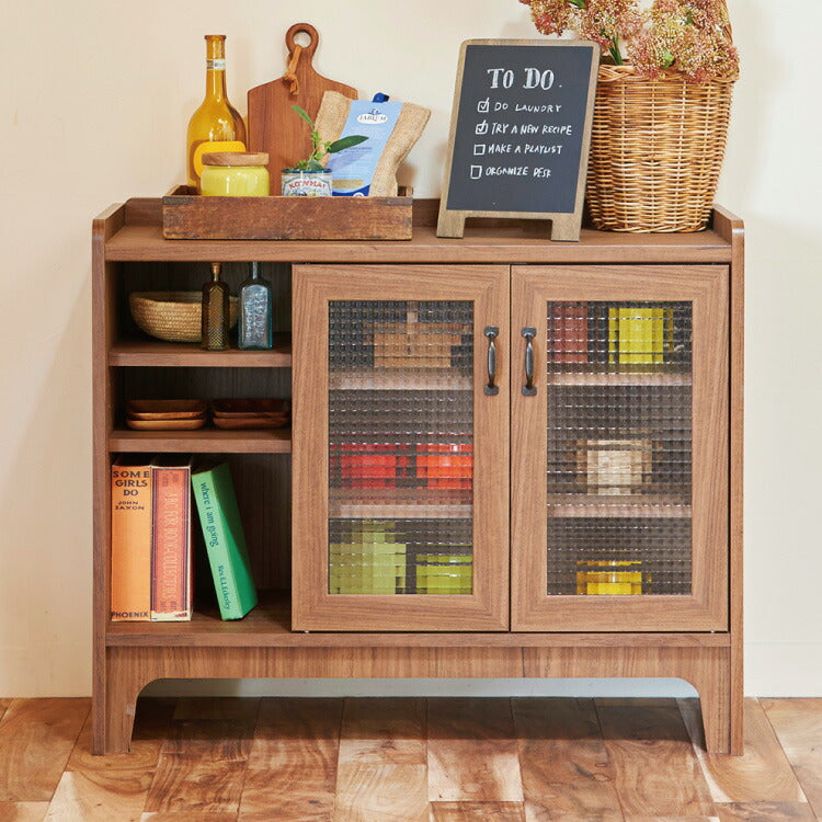 白井産業 アクシアーノ キャビネット ガラス扉タイプ 三段 3段 食器棚 アンティーク おしゃれ 和風 収納 木製 天然木 大容量 ワイド ミドルボード(代引不可)