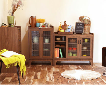 白井産業 アクシアーノ キャビネット ガラス扉タイプ 三段 3段 食器棚 アンティーク おしゃれ 和風 収納 木製 天然木 大容量 ワイド ミドルボード(代引不可)