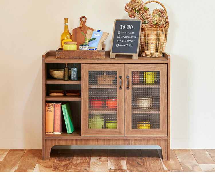 白井産業 アクシアーノ キャビネット ガラス扉タイプ 三段 3段 食器棚 アンティーク おしゃれ 和風 収納 木製 天然木 大容量 ワイド ミドルボード(代引不可)