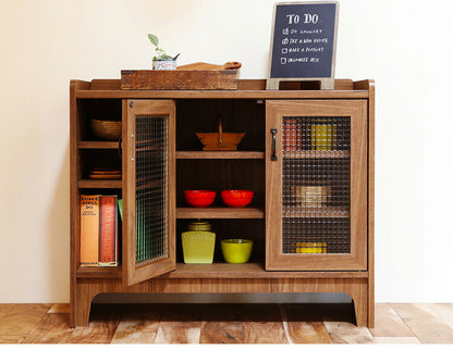 白井産業 アクシアーノ キャビネット ガラス扉タイプ 三段 3段 食器棚 アンティーク おしゃれ 和風 収納 木製 天然木 大容量 ワイド ミドルボード(代引不可)