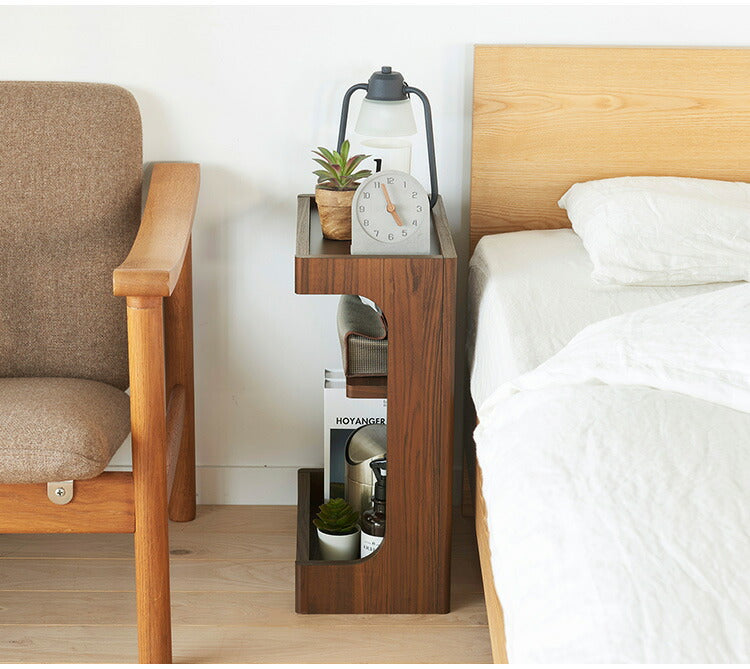 サイドテーブル ナイトテーブル 幅40cm 高さ50cm ベッドサイド ソファサイド スリム 中棚付き メラミン天板 チルフィル CHI-5040 白井産業 隙間 スリムタイプ ナチュラル ブラウン