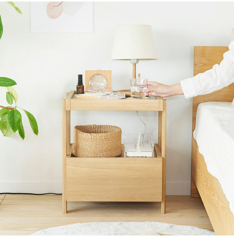 サイドテーブル ナイトテーブル 幅45cm 高さ51cm ベッドサイド ソファサイド 引出付き コンセント付 メラミン天板 チルフィル CHI-5045H 白井産業 コンセント付き 2口コンセント ナチュラル ブラウン