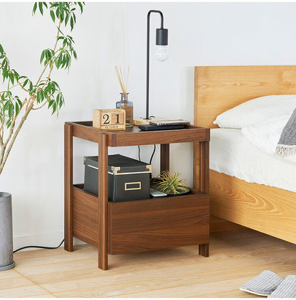 サイドテーブル ナイトテーブル 幅45cm 高さ51cm ベッドサイド ソファサイド 引出付き コンセント付 メラミン天板 チルフィル CHI-5045H 白井産業 コンセント付き 2口コンセント ナチュラル ブラウン