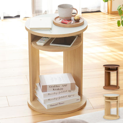 サイドテーブル ナイトテーブル 幅40cm 高さ54cm ソファサイド ベッドサイド 丸型 中棚付き メラミン天板 チルフィル CHI-5540 白井産業 ラウンド型 収納 ナチュラル ブラウン