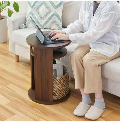 サイドテーブル ナイトテーブル 幅40cm 高さ54cm ソファサイド ベッドサイド 丸型 中棚付き メラミン天板 チルフィル CHI-5540 白井産業 ラウンド型 収納 ナチュラル ブラウン