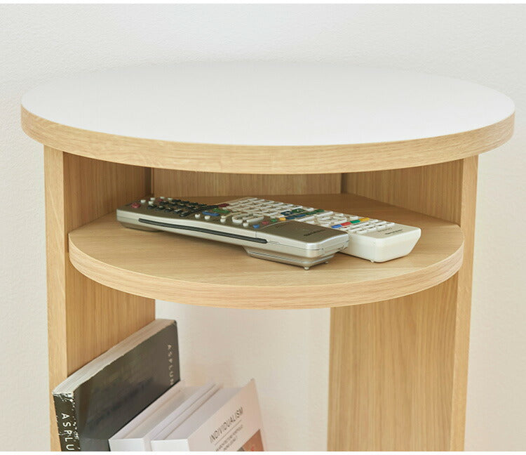 サイドテーブル ナイトテーブル 幅40cm 高さ54cm ソファサイド ベッドサイド 丸型 中棚付き メラミン天板 チルフィル CHI-5540 白井産業 ラウンド型 収納 ナチュラル ブラウン