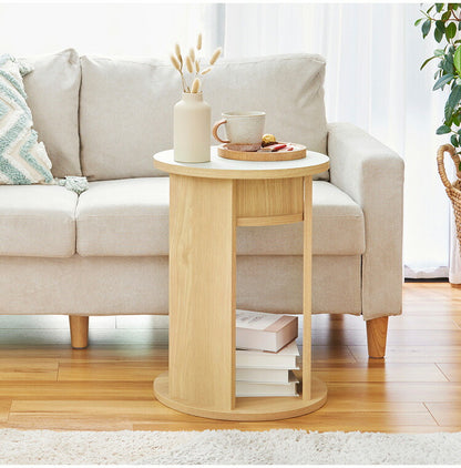 サイドテーブル ナイトテーブル 幅40cm 高さ54cm ソファサイド ベッドサイド 丸型 中棚付き メラミン天板 チルフィル CHI-5540 白井産業 ラウンド型 収納 ナチュラル ブラウン