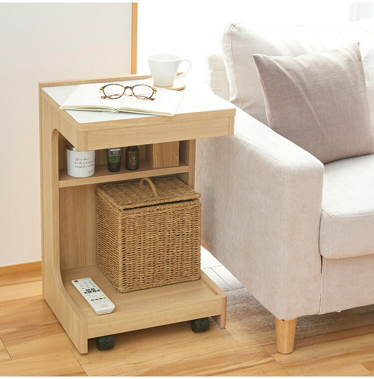 サイドテーブル ナイトテーブル 幅40cm 高さ60cm ソファサイド ベッドサイド キャスター付き メラミン天板 チルフィル CHI-6040W 白井産業 ナチュラル ブラウン