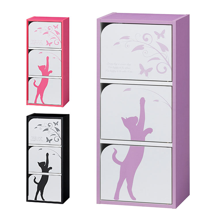 白井産業 日本製 シャトレーゼ 扉付き フリーラック 3段 三段 国産 ラック かわいい 姫系 オープンラック カラーボックス 収納ラック 1梱包(代引不可)