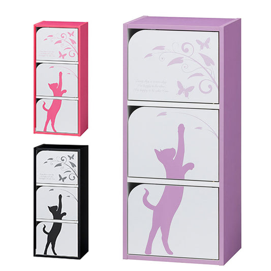 白井産業 日本製 シャトレーゼ 扉付き フリーラック 3段 三段 国産 ラック かわいい 姫系 オープンラック カラーボックス 収納ラック 1梱包(代引不可)