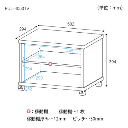 白井産業 テレビ台 幅51cm 高さ40cm ホワイト 白木目 19V型対応 キャスター付 背面化粧有 TVボード フルニコ(代引不可)