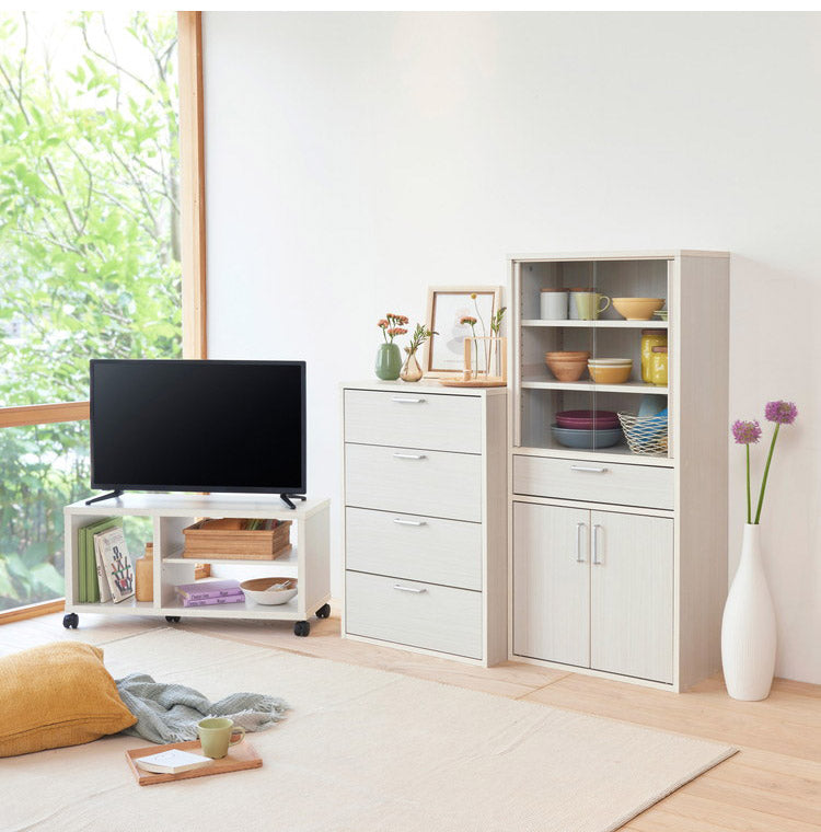 白井産業 【32型テレビ対応】テレビ台 幅80cm 高さ40cm ホワイト 白木目 32V型対応 キャスター付 背面化粧有 TVボード フルニコ(代引不可)