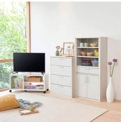 白井産業 【32型テレビ対応】テレビ台 幅80cm 高さ40cm ホワイト 白木目 32V型対応 キャスター付 背面化粧有 TVボード フルニコ(代引不可)