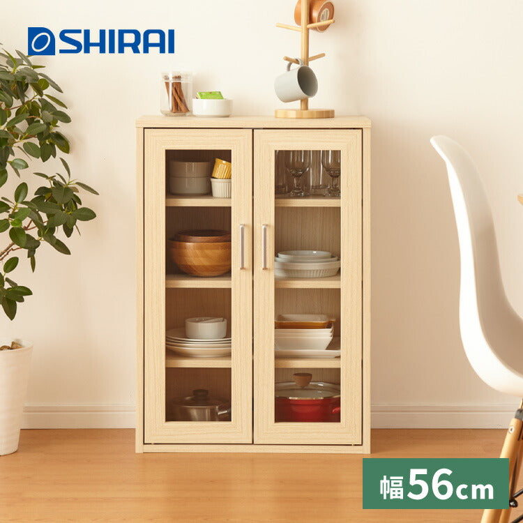 キャビネット フルニコ 幅56.6cm ナチュラル 大容量 収納 高さ80cm 木目調 ガラス扉 シンプル カフェ風 北欧 カントリー ウッド調 おしゃれ かわいい 温もり ナチュラル シリーズ 収納棚 白井産業 (代引不可)