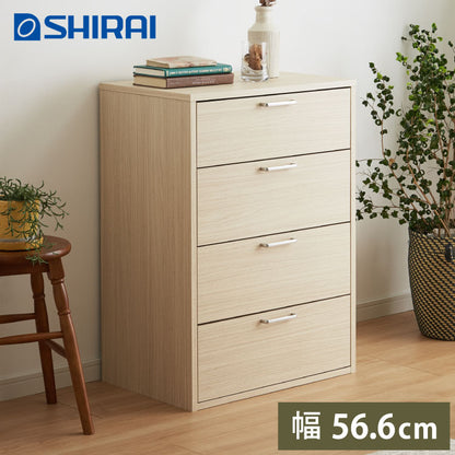 チェスト 引き出し付き フルニコ 幅56.6cm ナチュラル 大容量 収納 高さ80cm 木目調  4段 シンプル カフェ風 北欧 カントリー シリーズ ウッド調 おしゃれ かわいい 温もり ナチュラル 収納棚 白井産業 (代引不可)