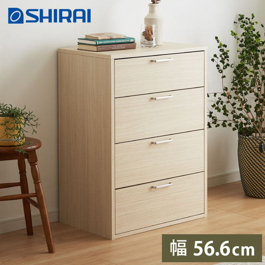 チェスト 引き出し付き フルニコ 幅56.6cm ナチュラル 大容量 収納 高さ80cm 木目調  4段 シンプル カフェ風 北欧 カントリー シリーズ ウッド調 おしゃれ かわいい 温もり ナチュラル 収納棚 白井産業 (代引不可)