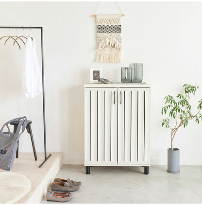 下駄箱 シューズボックス 幅75cm 高さ103cm ナチュラルブラウン 通気性 抜群 約24足収納 スリット扉 靴箱 玄関収納 シューズラック ガルバートン(代引不可)