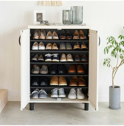 下駄箱 シューズボックス 幅75cm 高さ103cm ナチュラルブラウン 通気性 抜群 約24足収納 スリット扉 靴箱 玄関収納 シューズラック ガルバートン(代引不可)