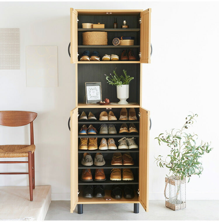 下駄箱 シューズボックス 幅60cm 高さ185cm ナチュラルブラウン 通気性 抜群 約27足収納 スリット扉 靴箱 玄関収納 シューズラック ガルバートン