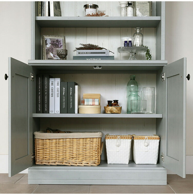 ディスプレイラック 幅87cm 高さ203cm ナチュラル ブラウン グレー ホワイト シェルフ 本棚 扉付き 収納 キャビネット リビング アンティーク調 ルミデ