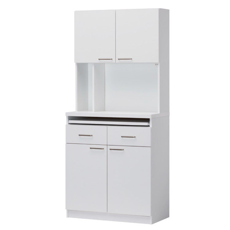 白井産業 モデレオ スライド付き カップボード キッチンボード 食器棚 収納 大容量 ハイタイプ 幅79.7 高さ178 白 ホワイト おしゃれ 北欧 引き出し付き(代引不可)