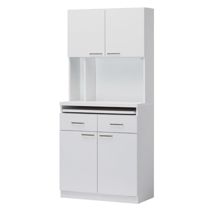 白井産業 モデレオ スライド付き カップボード キッチンボード 食器棚 収納 大容量 ハイタイプ 幅79.7 高さ178 白 ホワイト おしゃれ 北欧 引き出し付き(代引不可)