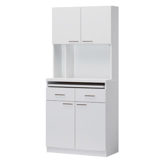 白井産業 モデレオ スライド付き カップボード キッチンボード 食器棚 収納 大容量 ハイタイプ 幅79.7 高さ178 白 ホワイト おしゃれ 北欧 引き出し付き(代引不可)