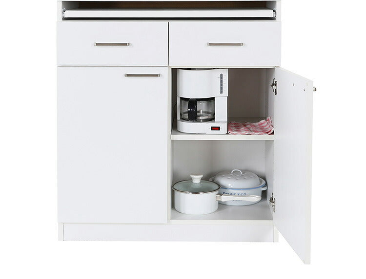 白井産業 モデレオ スライド付き カップボード キッチンボード 食器棚 収納 大容量 ハイタイプ 幅79.7 高さ178 白 ホワイト おしゃれ 北欧 引き出し付き(代引不可)