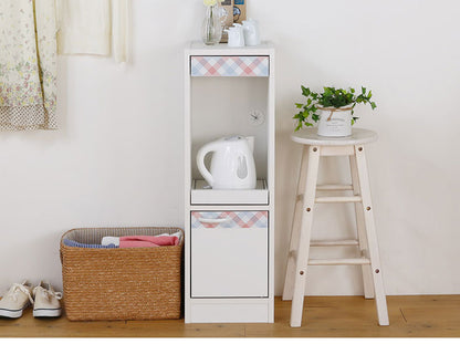 食器棚 ミニ 幅29cm 高さ90cm 北欧風 ホワイト 白 チェック柄 スライド棚付き 小さくてかわいい キッチン収納 スリム 白井産業(代引不可)