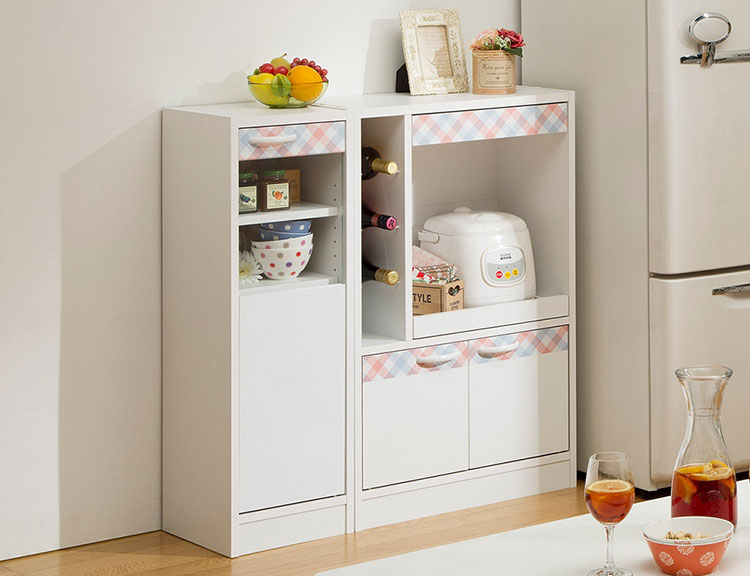 食器棚 ミニ 幅29cm 高さ90cm 北欧風 ホワイト 白 チェック柄 スライド棚付き 小さくてかわいい キッチン収納 スリム 白井産業(代引不可)