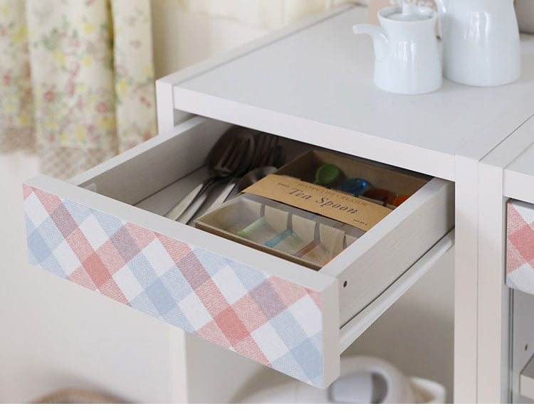 食器棚 ミニ 幅29cm 高さ90cm 北欧風 ホワイト 白 チェック柄 スライド棚付き 小さくてかわいい キッチン収納 スリム 白井産業(代引不可)
