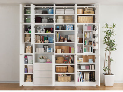 国産 壁面収納 キャビネット 幅60cm 高さ180cm ホワイト 白木目 スライド本棚 ボトルラック付 巾木 配線穴 耐震ラッチ 白井産業(代引不可)