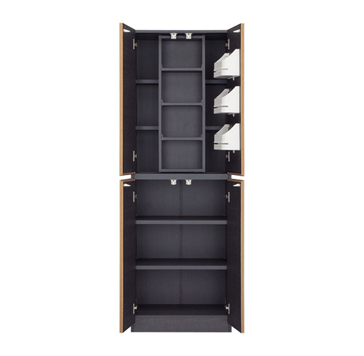 国産 壁面収納 キャビネット 幅60cm 高さ180cm ホワイト 白木目 スライド本棚 ボトルラック付 巾木 配線穴 耐震ラッチ 白井産業(代引不可)