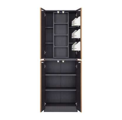 国産 壁面収納 キャビネット 幅60cm 高さ180cm ホワイト 白木目 スライド本棚 ボトルラック付 巾木 配線穴 耐震ラッチ 白井産業(代引不可)