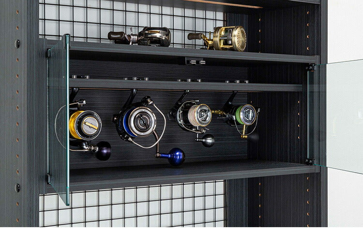 白井産業 ぺスカレージ リール キャビネット 収納 釣り具収納 釣り 幅75.2 奥行き27.1 高さ29.1 収納 ロータイプ ブラック 黒 おしゃれ ガラス扉 ラック(代引不可)